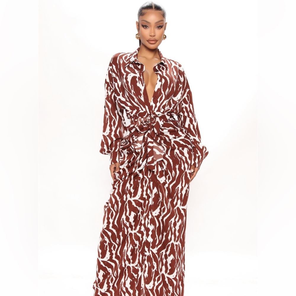 Safari Vibes Maxi Dress - Brown/combo Large